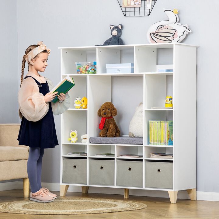 Wooden Kids Cabinet Storage Organizer Dresser Children Bookcase Display Shelf Wardrobe for Toys Books Bedroom, White