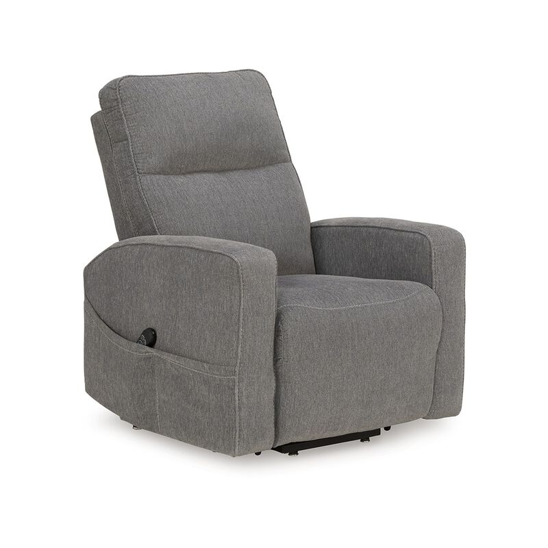 Lawson Power Lift Recliner Chair, Gray Polyester, Soft Foam Cushioned - Benzara