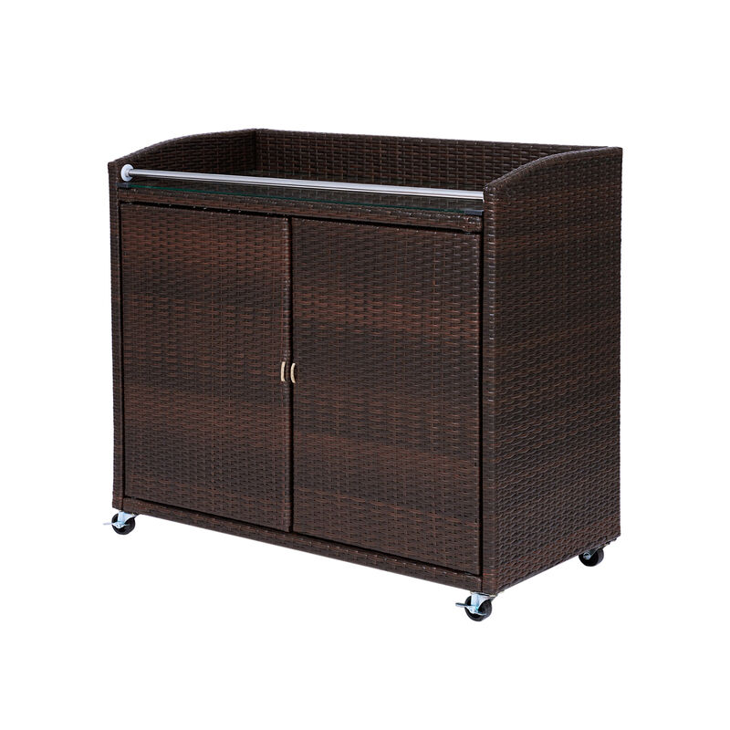 Veronica Outdoor Portable PE Rattan Serving Cart with Wheels, Brown image number 3