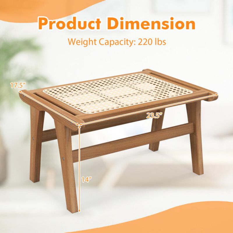 Hivvago Natural Teak Wooden Foot Rest with Handwoven Rattan