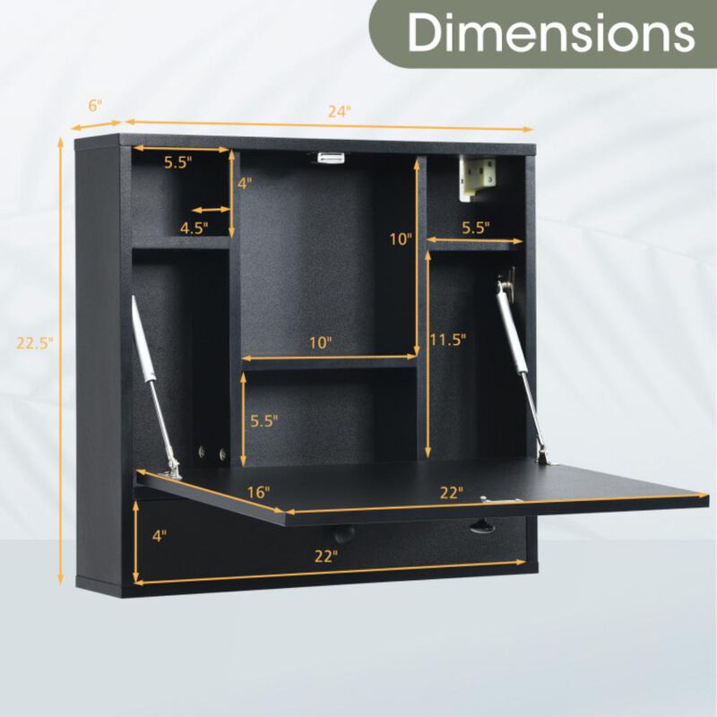 Hivvago Wall-Mount Floating Desk Foldable Space Saving Laptop Workstation