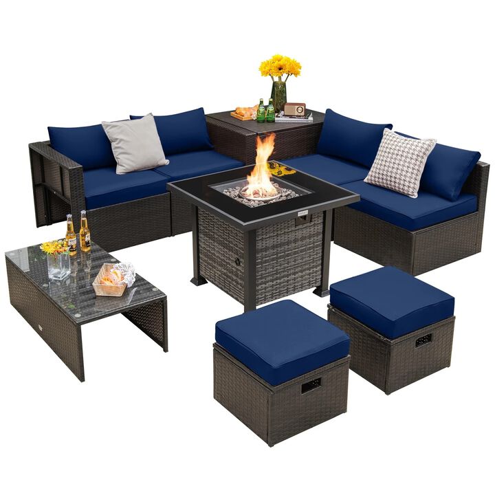 Mondawe Outdoor 9 Pieces Patio Furniture Set with 50,000 BTU Propane Fire Pit Table