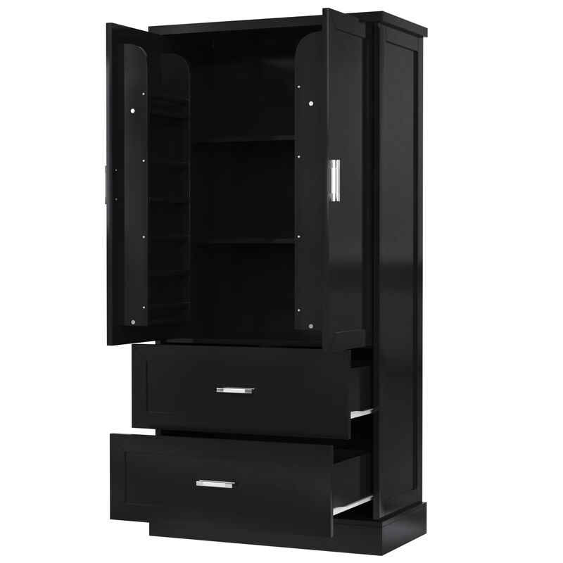 Whisen Tall Bathroom Storage Cabinet, Cabinet with Two Doors and Drawers