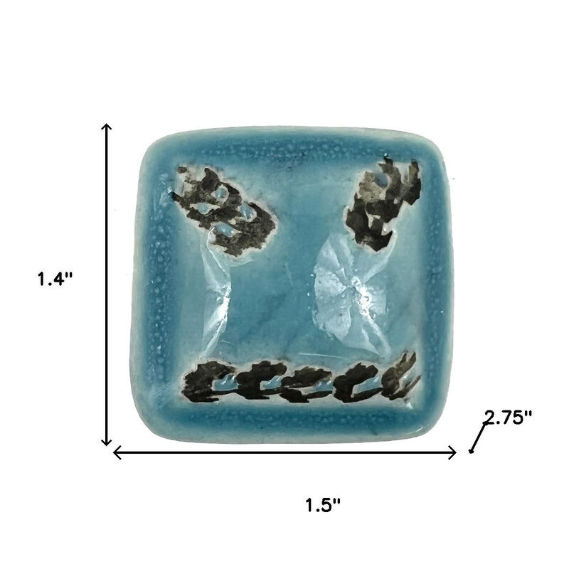 HomeRoots Set of Six Teal Square Knob Ceramic Drawer Pull Knobs image number 6