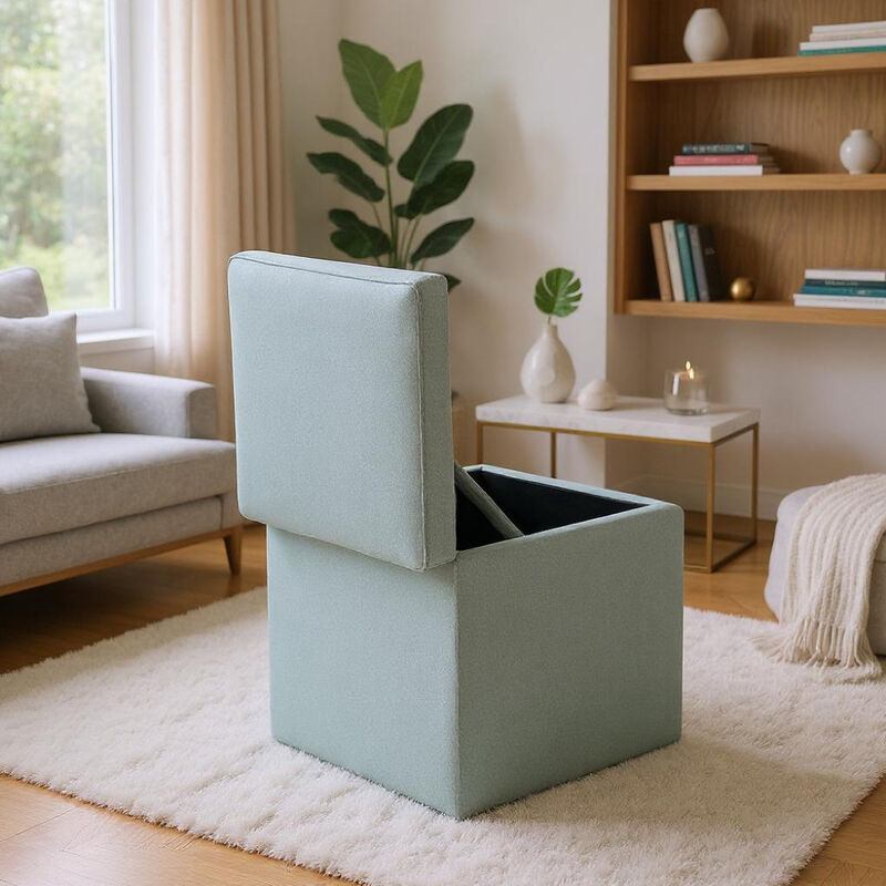 Compact Storage Ottoman, Textured Square Seat with Hidden Storage for Living Room, Entryway, or Bedroom