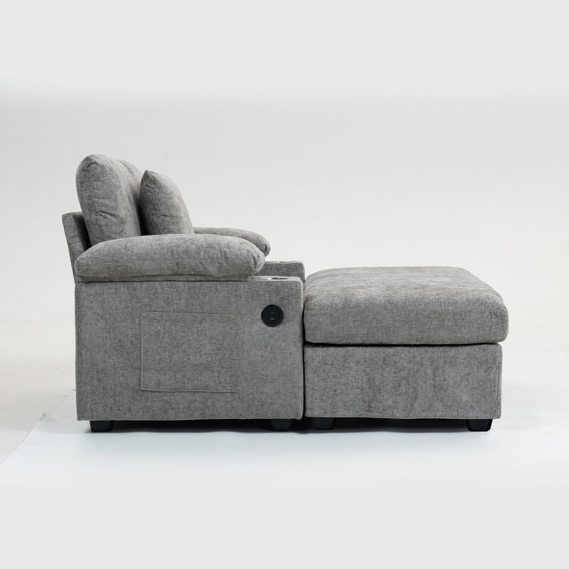 Merax Modern Oversized Chenille Fabric Chair with Ottoman & Sofa Bed Function