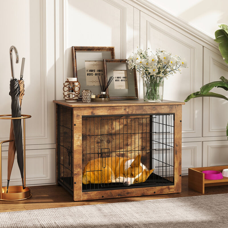 Dog Crate Furniture with Cushion & Double Doors &ndash; Stylish Kennel for Small/Medium Dogs image number 1