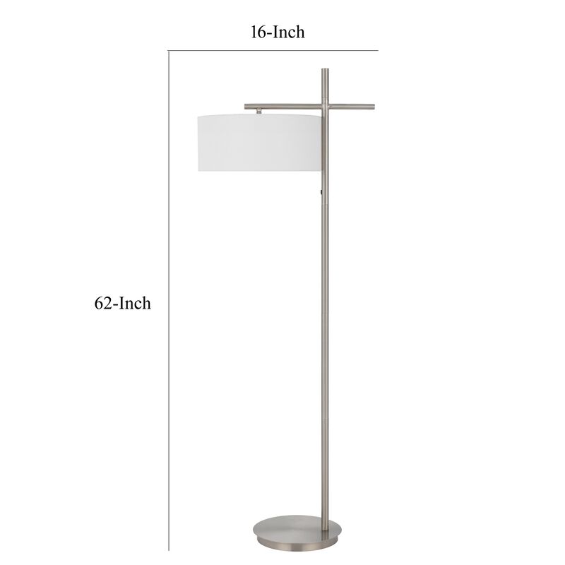 Lavy Floor Lamp, Slim Chrome Pole Base, White Hardback Shade 62 Inch - Benzara