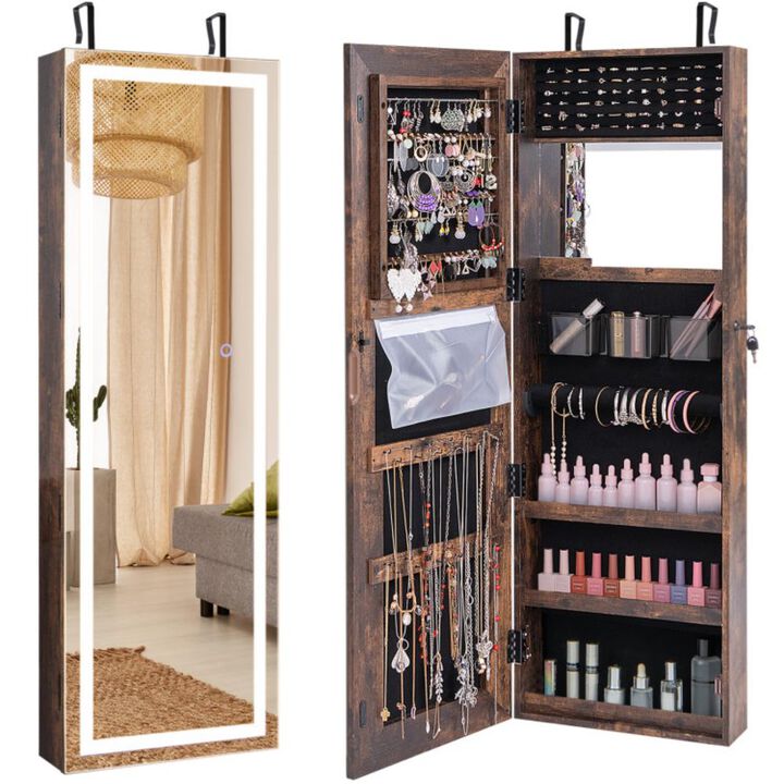 Hivvago Mirrored Jewelry Armoire with Full Length Mirror and 2 Internal LED Lights