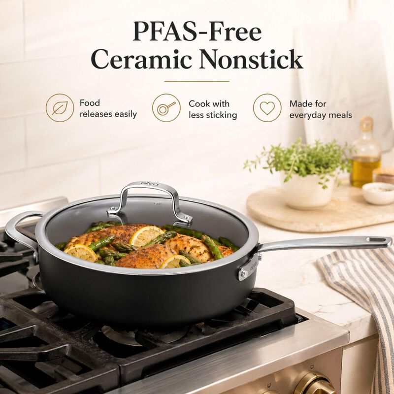 Alva Maestro Nonstick Ceramic Saute Pan with Glass Lid 4Qt. - Easy to Clean, Oven Safe and Made without PFAS, PFOA & PTFE - Induction and All Stovetop Compatible with Even Heat Distribution image number 3