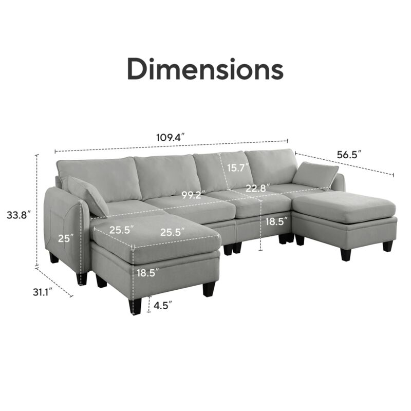 Degvex Chenille Modular U‑Shaped Sectional Sofa image number 9