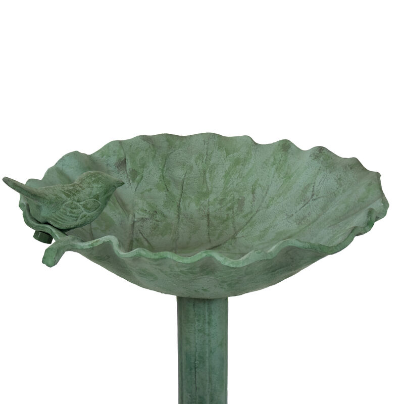 Sunnydaze Autumnal Leaf Metal Bird Bath - Green Patina - 11.75 in