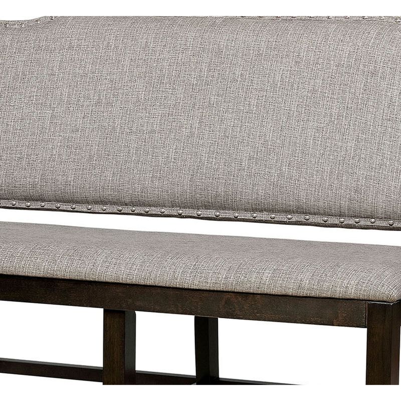 Fabric Upholstered Wooden Counter Height Bench, Gray and Brown-Benzara