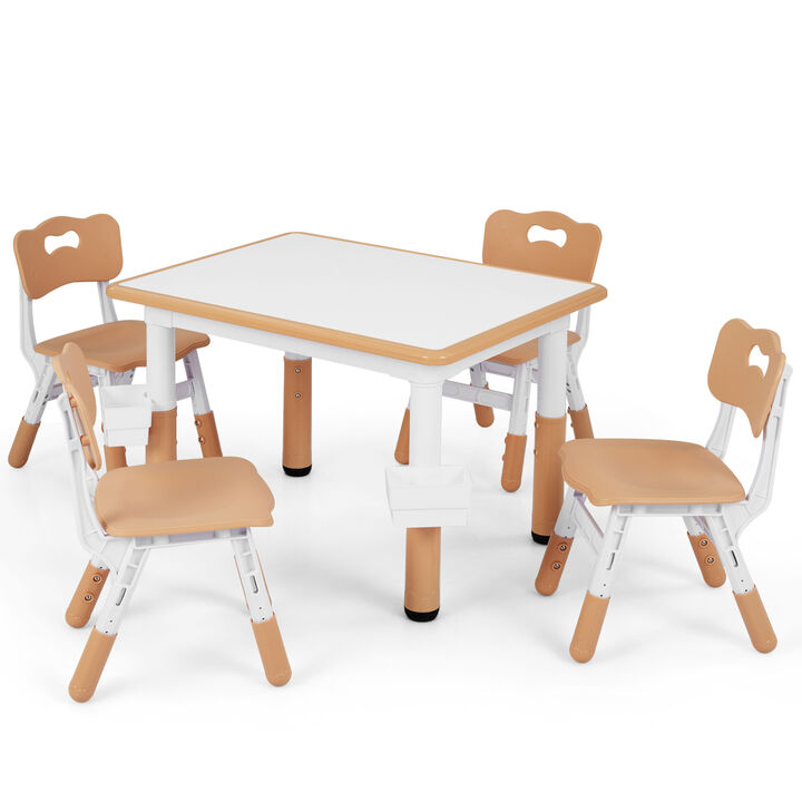 Kids Table and 4 Chairs Set with Graffiti Top and Baskets