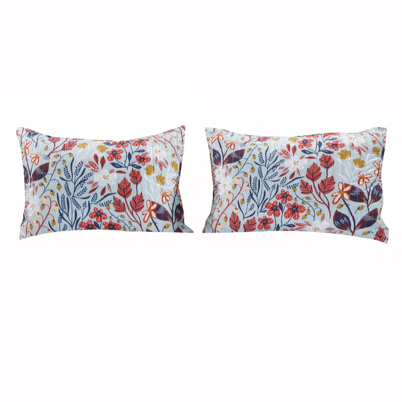 King Size 3 Piece Polyester Quilt Set with Floral Prints, Multicolor - Benzara