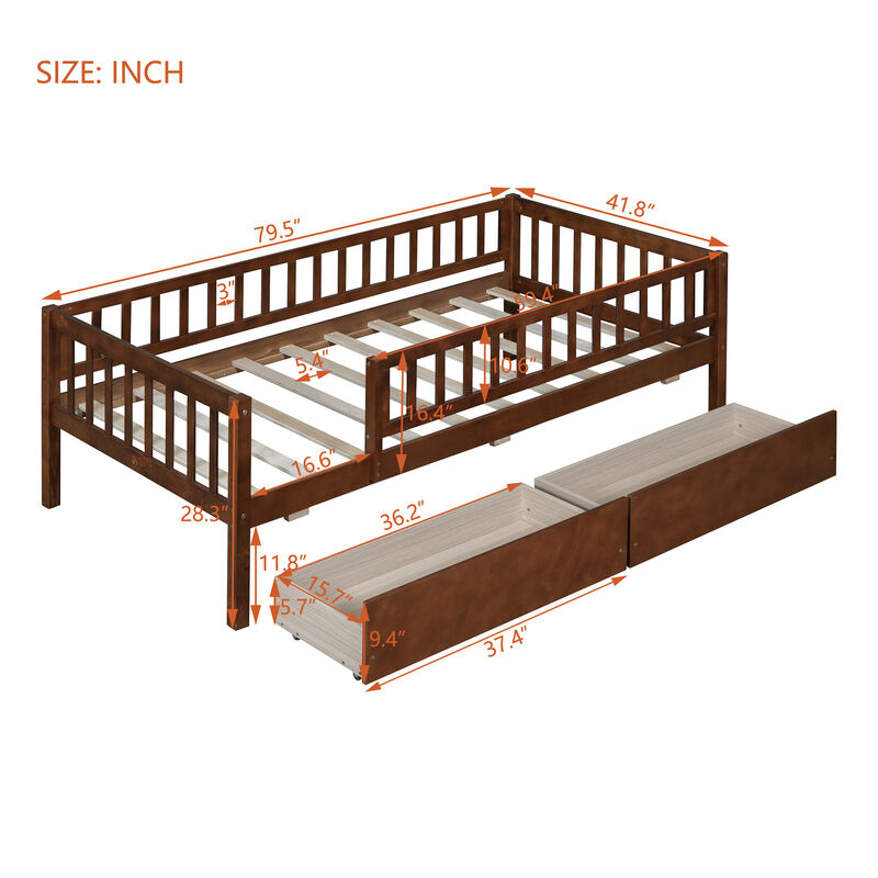 Whisen Twin Size Daybed Wood Bed with Two Drawers image number 9