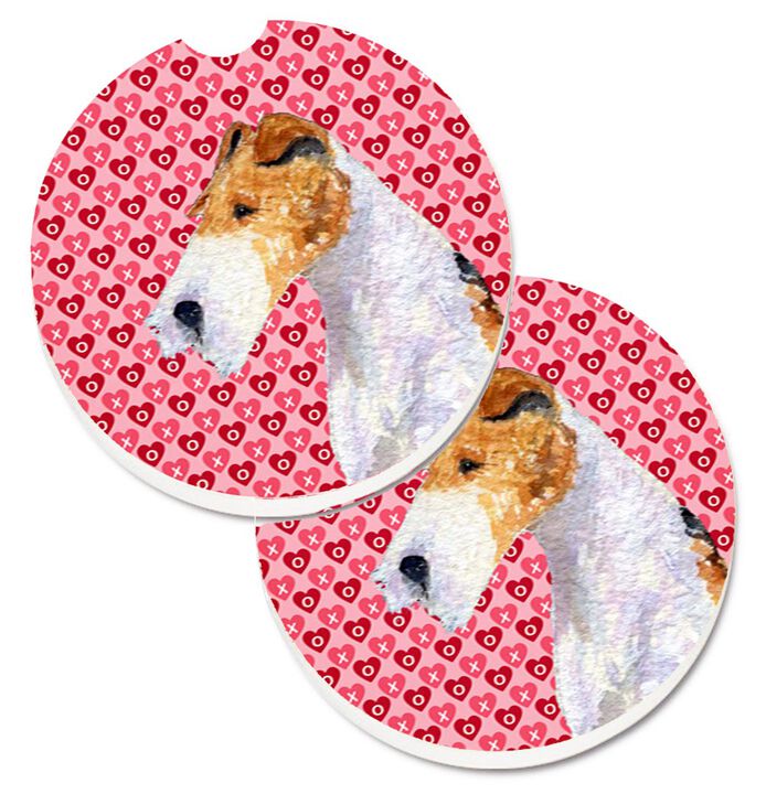 Caroline's Treasures Fox Terrier Hearts Love & Valentine's Day Portrait Set of 2 Cup Holder Car Coasters SS4478CARC, 2.56, Multicolor