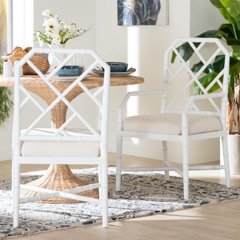 bali & pari Sergio Wood 2-Piece Dining Chair Set - Chippendale Side Chair with Bamboo Motif and Upholstered Seat Cushion image number 6