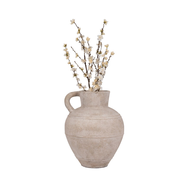 22" Jug Vase W/ Handle, Ivory
