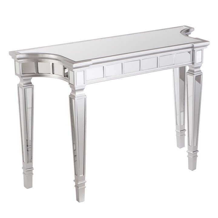 HomeRoots 45" Silver Mirrored Glass and Wood Free Form Console Table