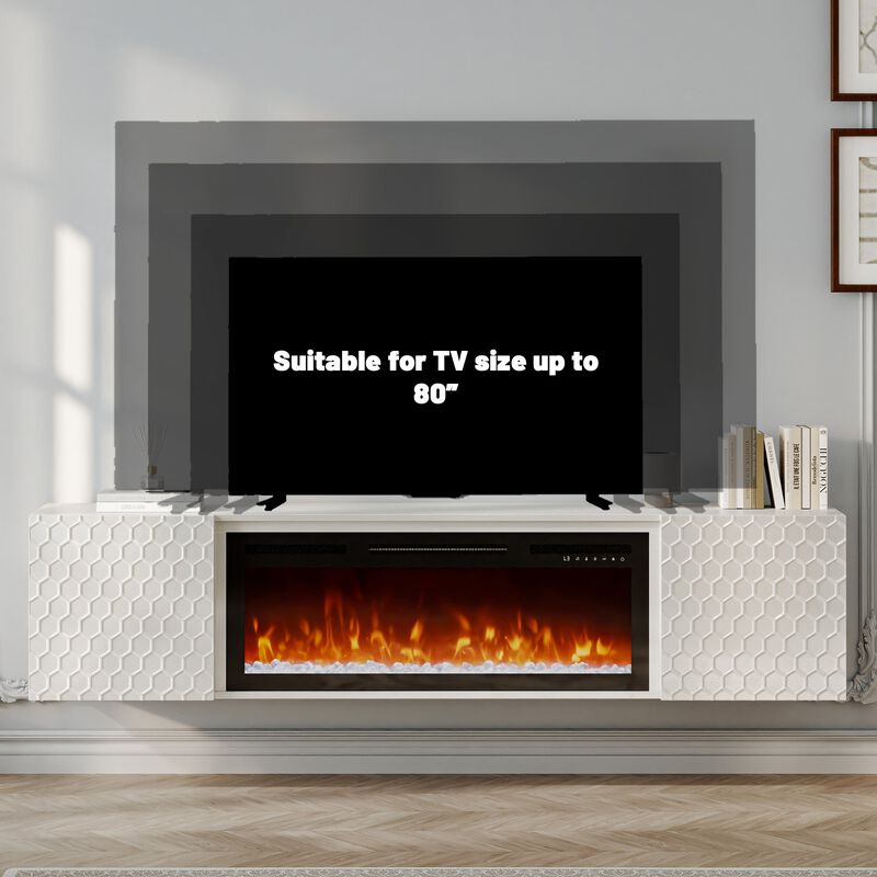 Wall Mounted TV Stand with 36" Electric Fireplace, Living Room Storage Table image number 8