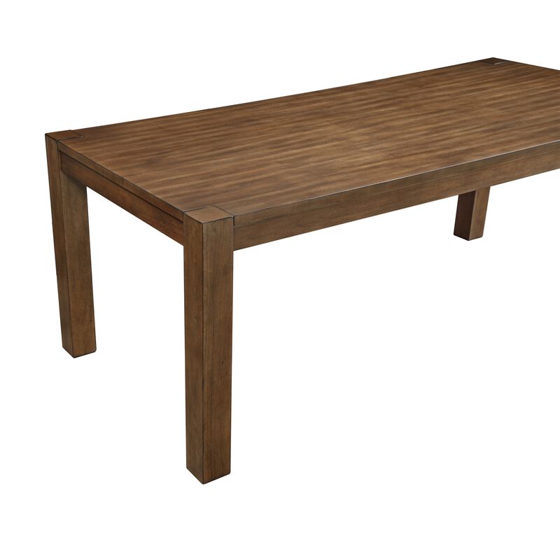 Enix Dining Table with Burnished Edges, Brown Solid Rubberwood 78 Inch - Benzara image number 2