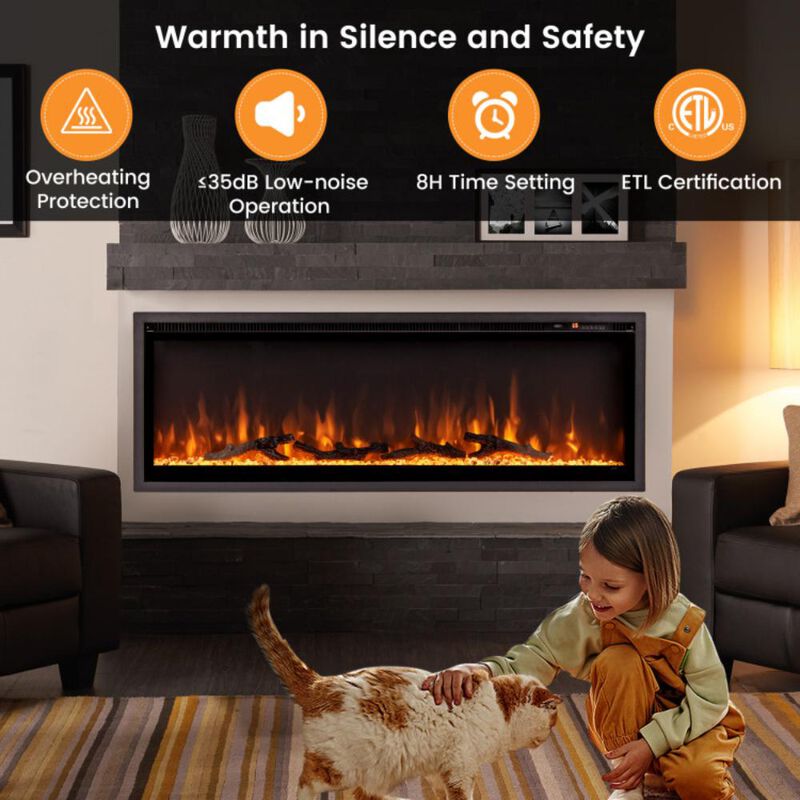 Hivvago Electric Fireplace in-Wall Recessed with Remote Control and Adjustable Color and Brightness