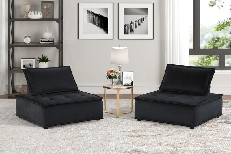 Streamdale Anna Black Velvet Set Of 2 Armless Lounge Chair