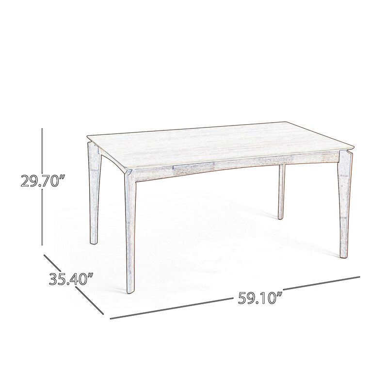 Jimi Dining Table, Brown Rubberwood, Tapered Legs, Rectangular 59 Inch