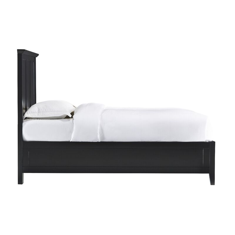 Neo Solid Mahogany Wood Low Profile Queen Bed, Beveled Trim Top, Black