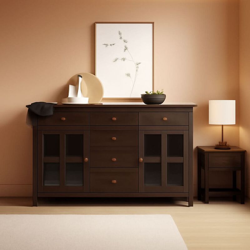 ShipItFurniture Chestnut Brown Contemporary Sideboard With Glass Doors image number 2