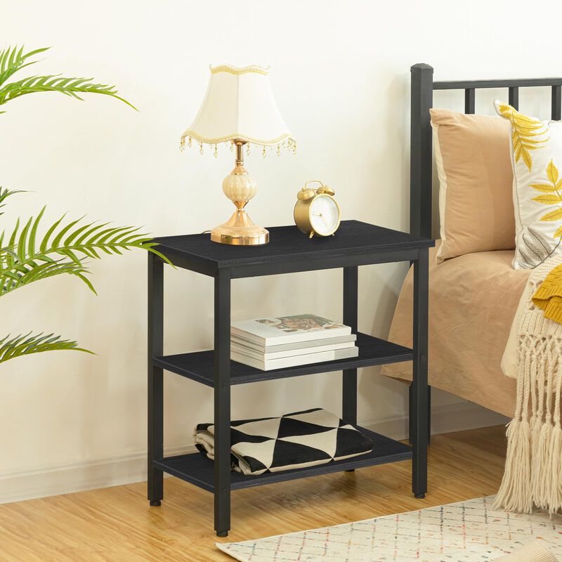 HOOBRO End Table, Simple Rustic Side Table with 3-Tier Storage Shelf, Narrow Nightstand for Small Spaces, Easy Assembly, for Liv