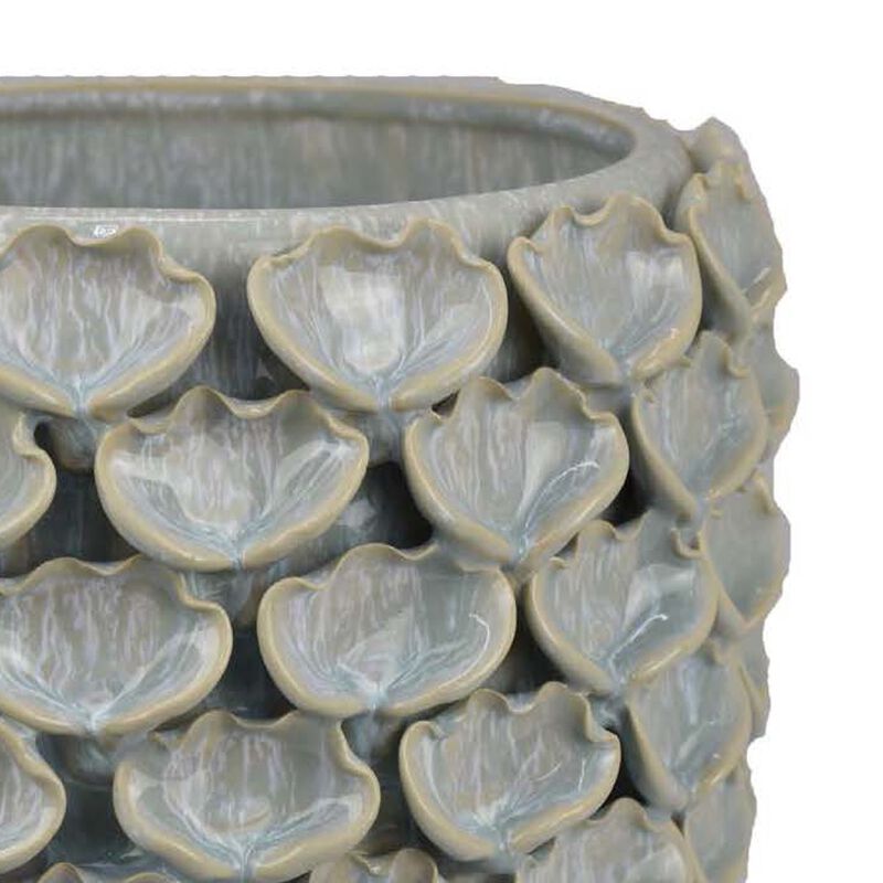 Decorative Textured Planter, Seashell Style 12 Inch Gray Ceramic Body