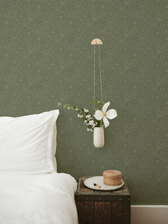 Wilma Green Floral Block Print Wallpaper