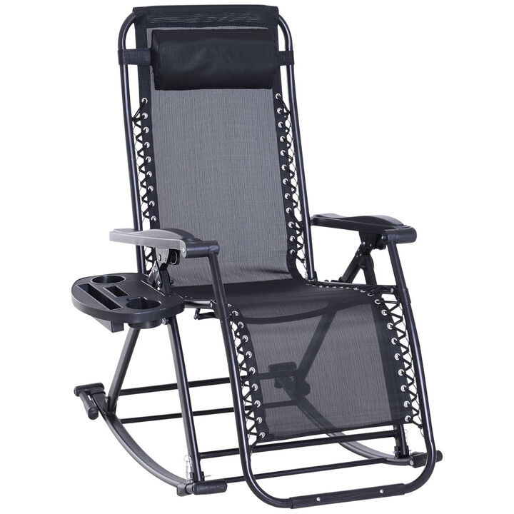 Hivvago Reclining Outdoor Rocking Chair with Cup & Phone Holder