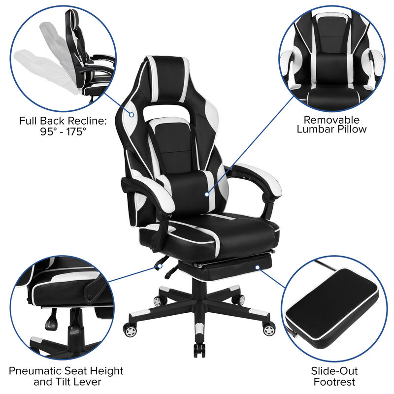 X40 Gaming Chair Racing Ergonomic Computer Chair with Fully Reclining Back/Arms, Slide-Out Footrest, Massaging Lumbar - / image number 3