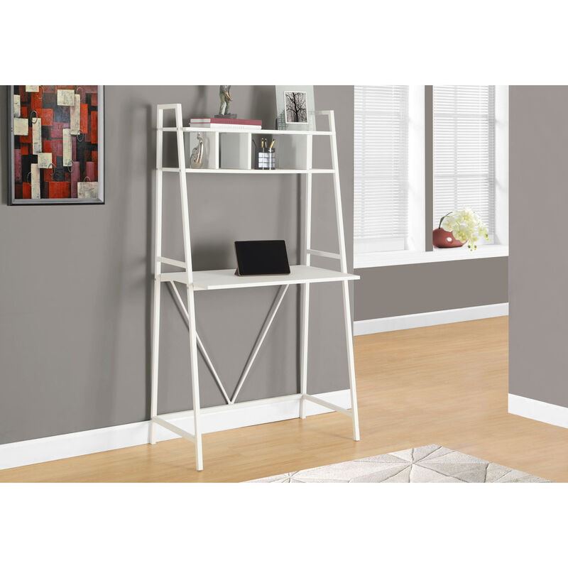 Monarch Specialties I 7163 Computer Desk, Home Office, Laptop, Leaning, Storage Shelves, Work, Metal, Laminate, White, Contemporary, Modern