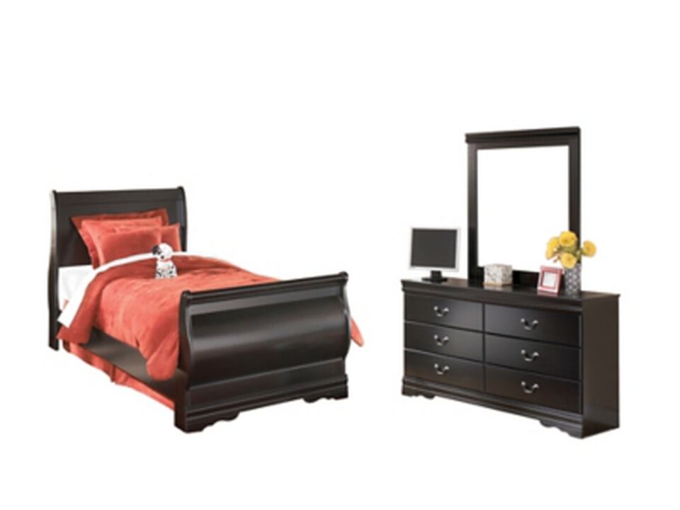 Huey Vineyard Twin Sleigh Bed with Mirrored Dresser and Nightstand