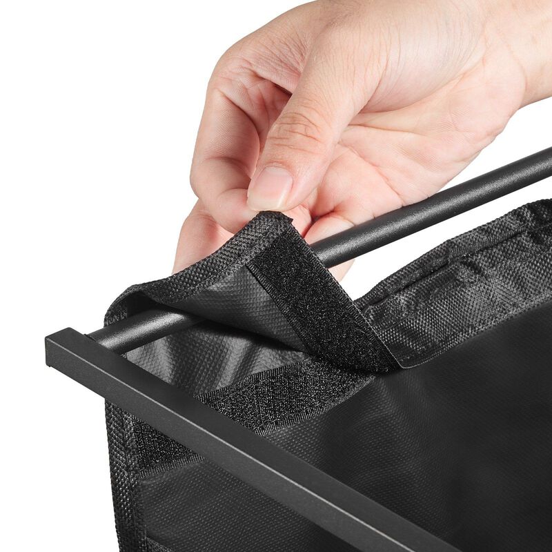 2 Section Rolling Laundry Sorter with Shelves, Oxford Cloth Bags and Wooden Top-Black image number 9