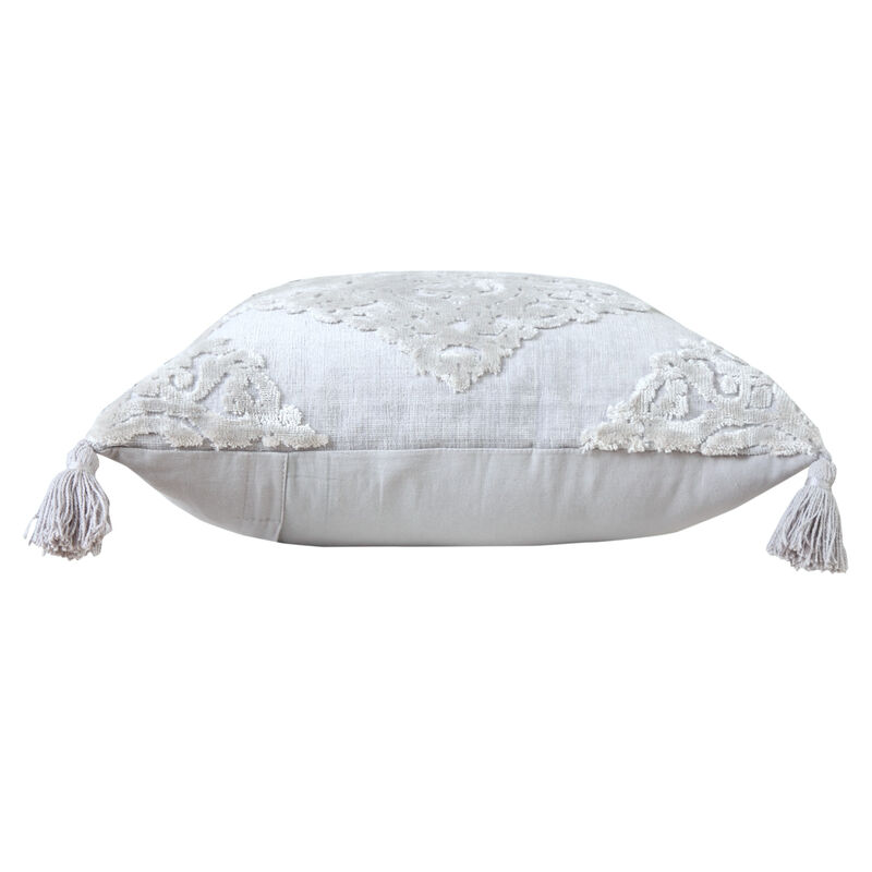 HomeRoots 18" Silver And Gray Medallion Viscose Throw Pillow Cover with Tassels image number 2