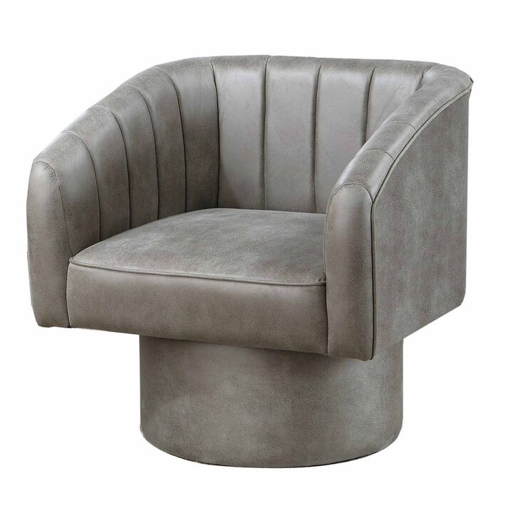 Kate 30 Inch Accent Chair, 360 Swivel Seat, Vegan Faux Leather, Light Gray-Benzara