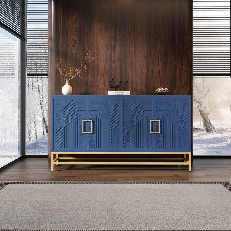 Whisen Retro Style Sideboard with Rectangular Metal Handles and Adjustable Shelves - Black