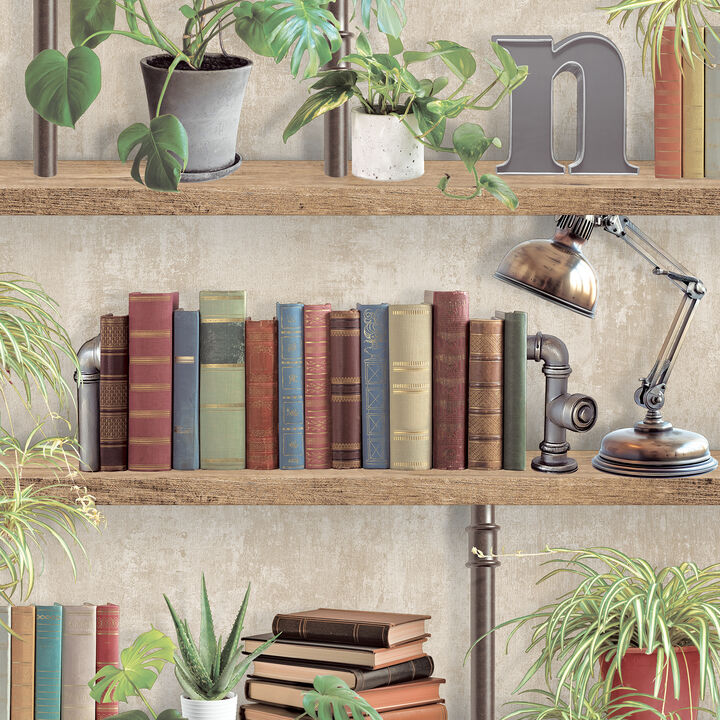 Industrial Book Nook Wallpaper