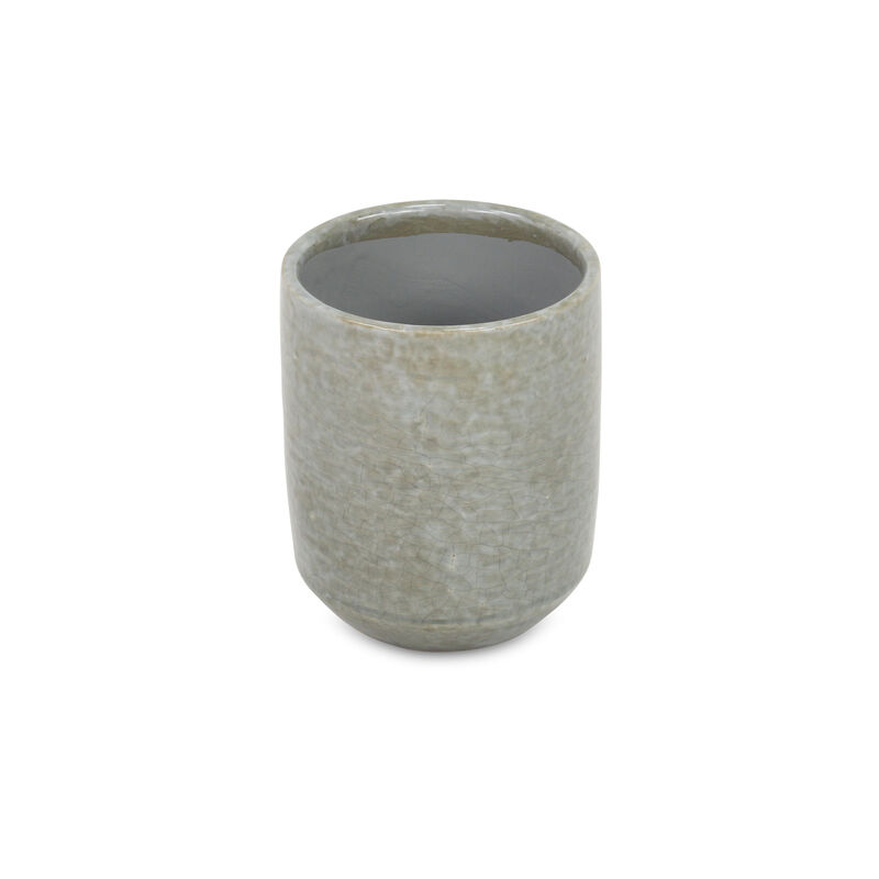 HomeRoots Gray Ceramic 20 Ounce Crackle Mosaic Round Distressed Pot Planter image number 2