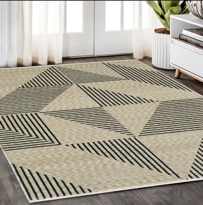 HomeRoots Geometric Area Rug With Fringe