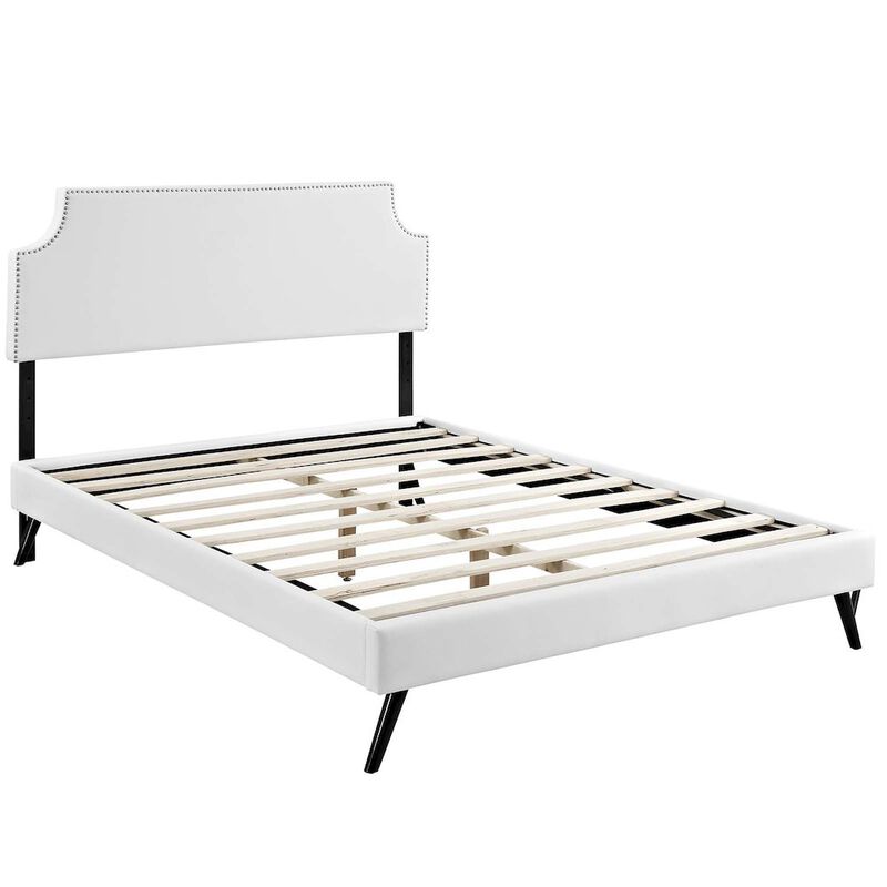 Laura Vinyl Full Platform Bed with Round Splayed Legs image number 1