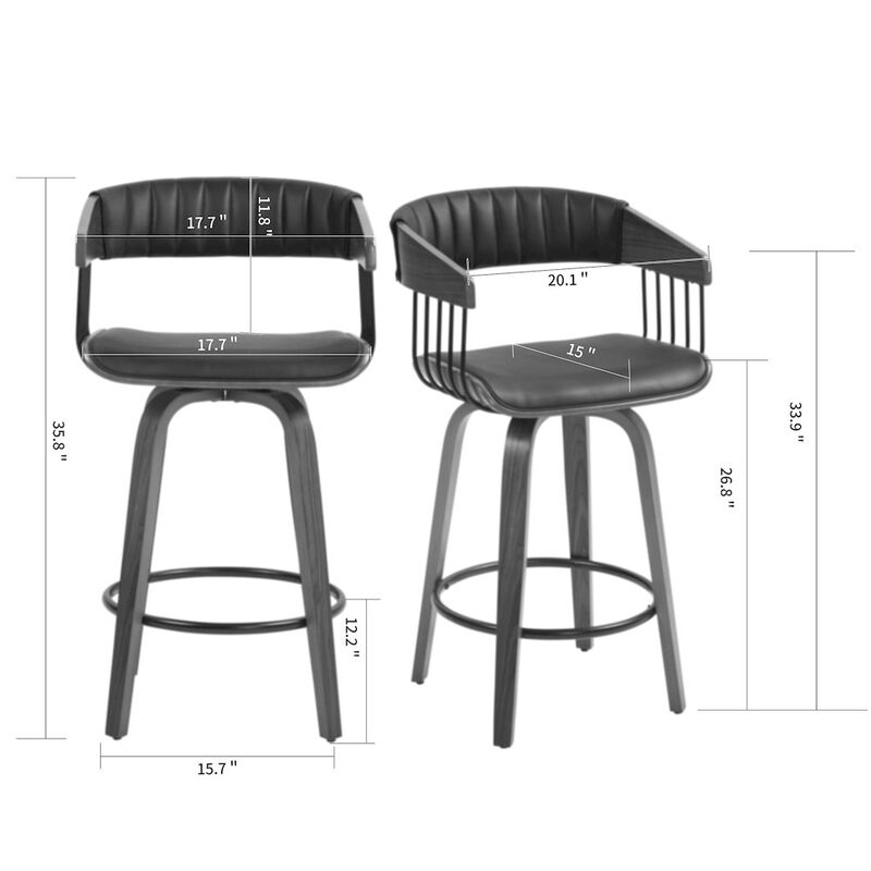 Glamour Home Beaumont Black Faux Leather Counter Stool with Walnut Wood Frame and Legs