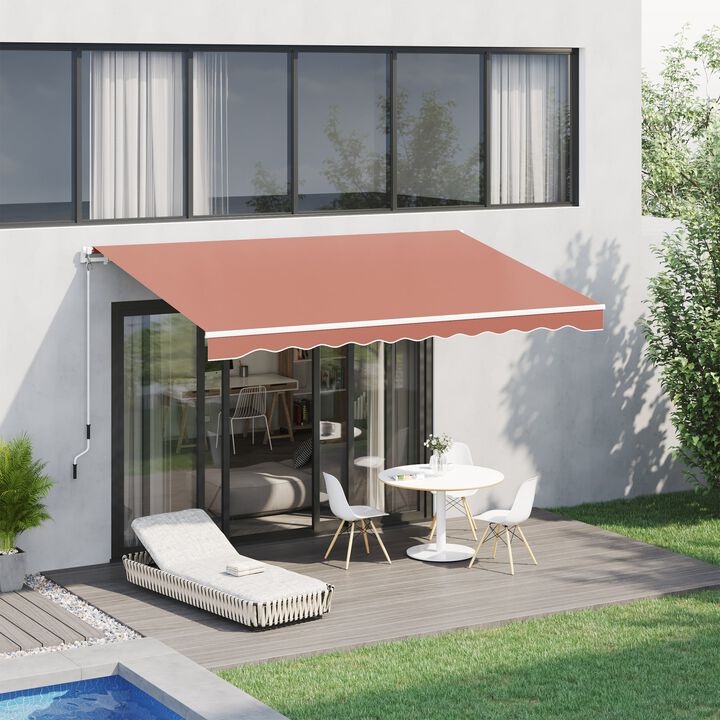 13' x 8' Manual Retractable Sun Shade Patio Awning with Durable Design & Adjustable Length Canopy, Coffee Brown