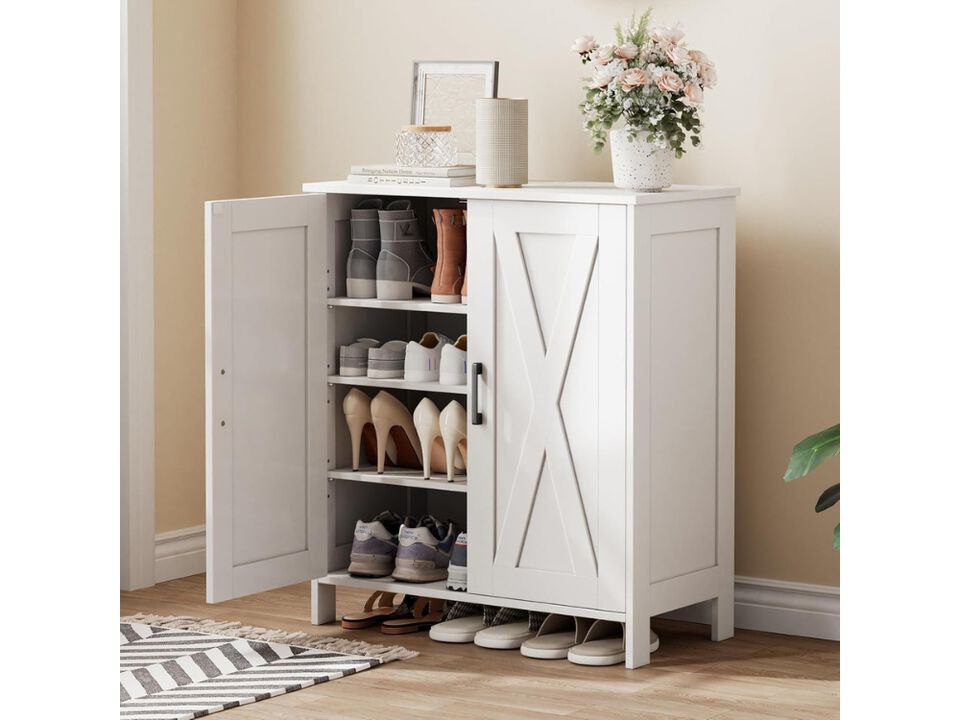 Entryway Wood Shoe Storage Cabinet 5 Tier Adjustable Shelves Closet White