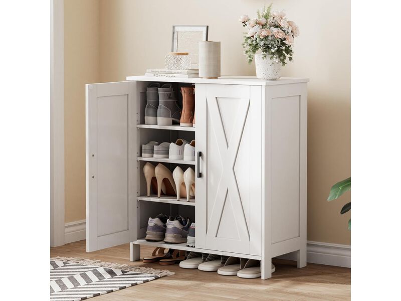 Entryway Wood Shoe Storage Cabinet 5 Tier Adjustable Shelves Closet White image number 1